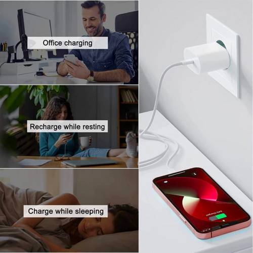 Cargador rápido USB-C PD de 20W con cable (modelo 2024) para iPhone 14, 13, 12, 11 y XR.